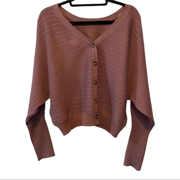 NWT Pink Rose wear 2 ways v neck button back sweater in sugarplum. Large ribbed - Picture 6 of 7